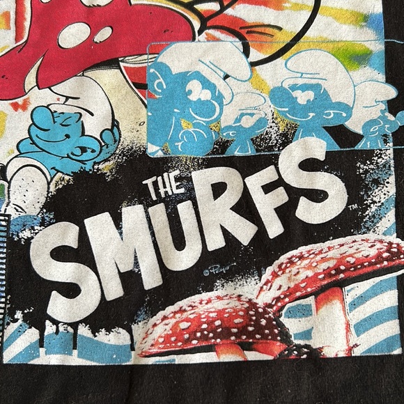 Psychedelic Smurf Mushrooms Tie Dye Black Tee Men’s Size Large - Picture 8 of 15